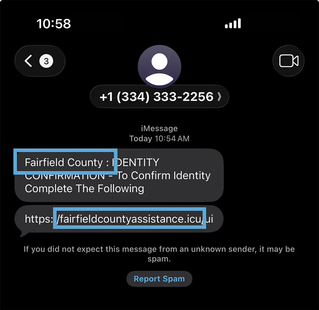 Example scam text message